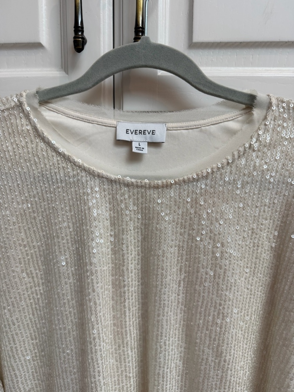 Evereve Cora Sequin Tee in Ivory Cream Size Large - Picture 7 of 9